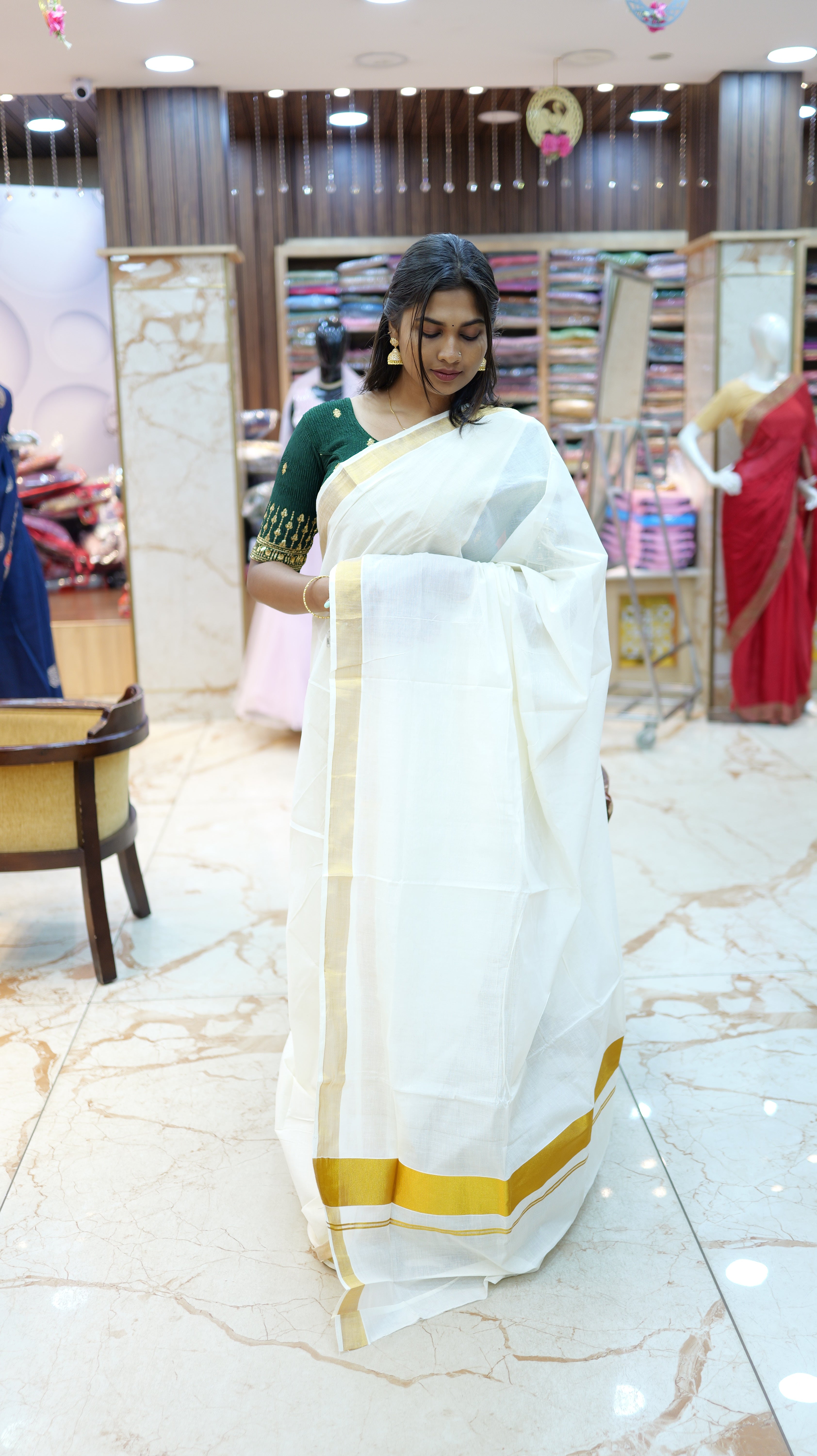 Kerala Set Saree – Cotton Plain with 3 Inch Kasavu Border