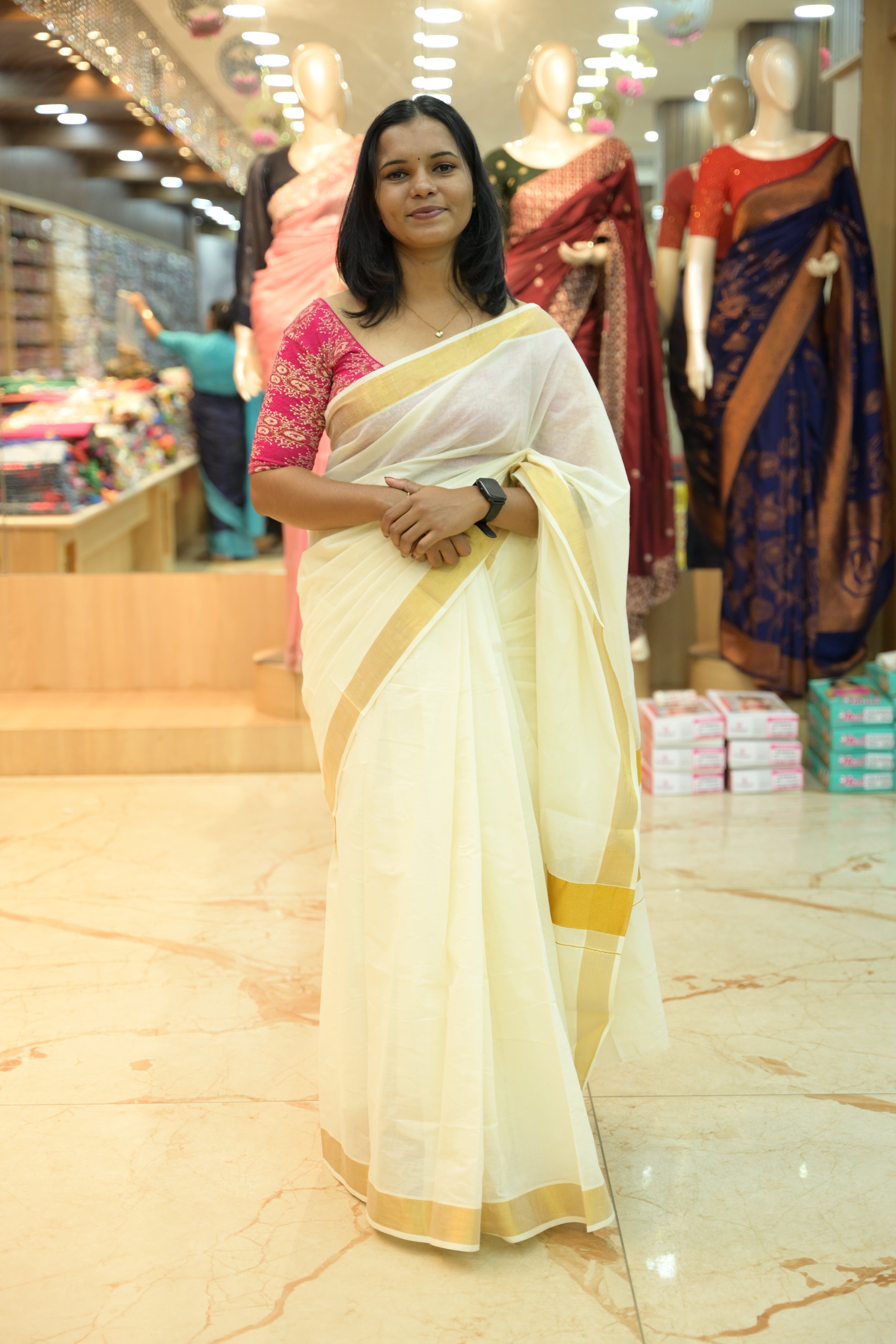 Traditional Kerala Cotton Set Saree (2-Inch Kasavu Border)
