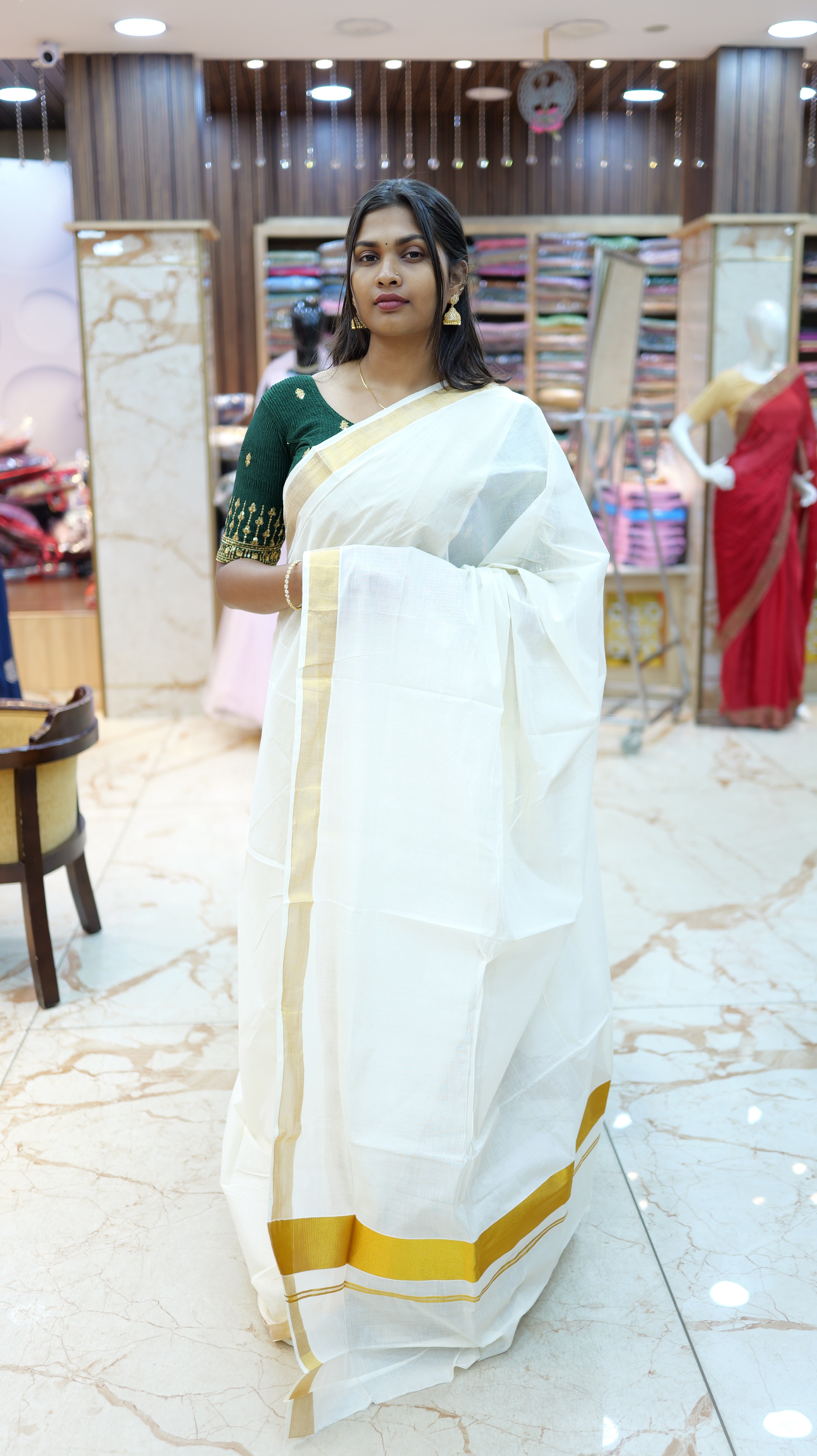 Kerala Set Saree – Cotton Plain with 3 Inch Kasavu Border